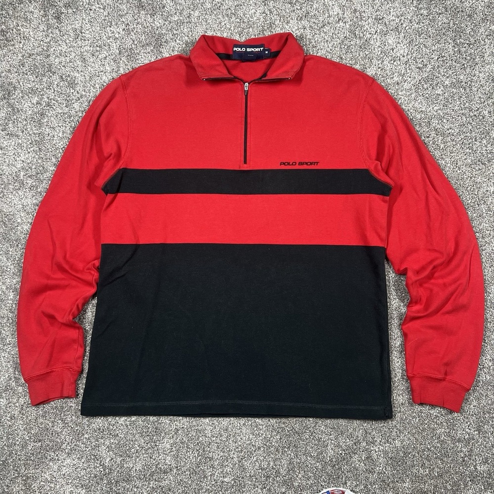 POLO SPORT by Ralph Lauren Vintage 1/4 Zip Rugby Stripe Shirt Mens M Made In USA